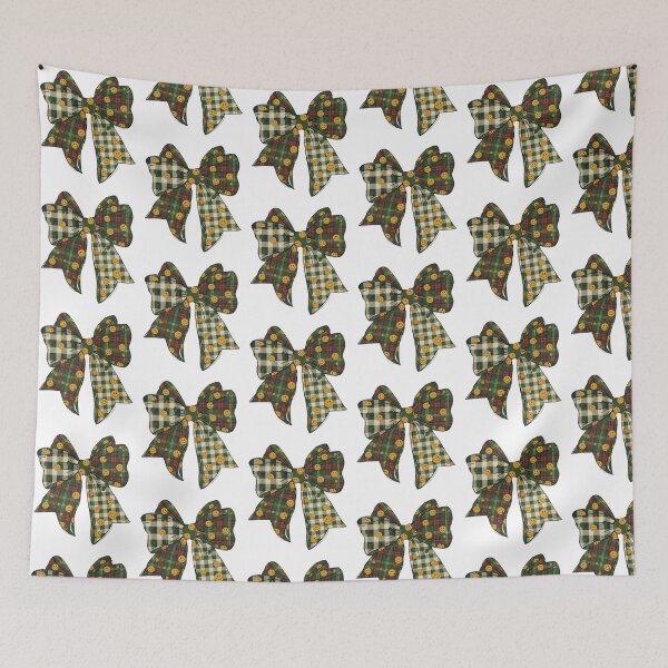 Item preview, Plaid Bow with Smiling Faces and Maple Leaf Accents designed and sold by ChuckleSpace.