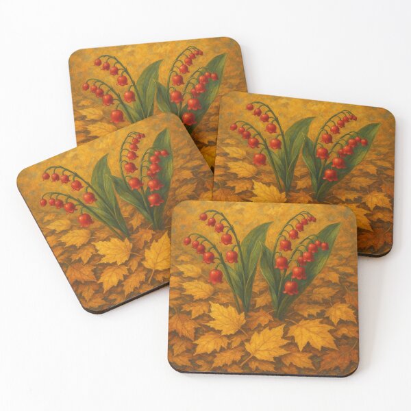 Item preview, Scarlet Lilies of Autumn – Red Flowers Among Golden Leaves designed and sold by OxiSkor.