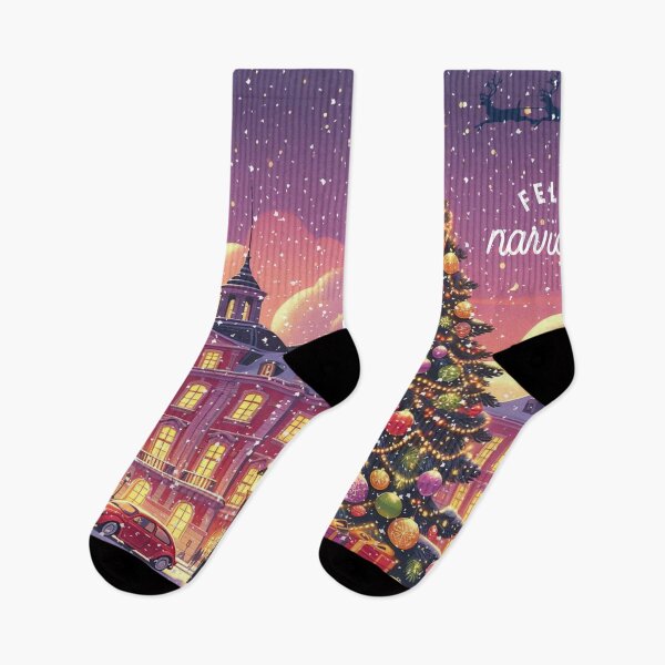 Item preview, Christmas City Scene – Cozy Winter Town Illustration with Christmas Trees and Lights designed and sold by Sugar Wisdom .