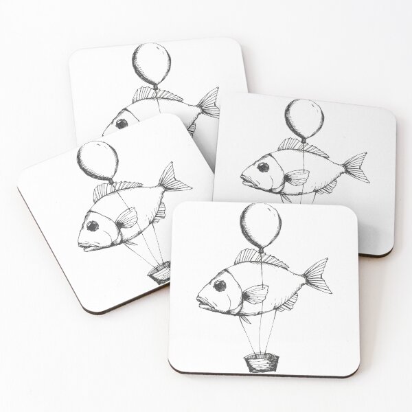 Item preview, Floating Fish Balloons – Surreal Minimal Line Art for Posters & Stickers designed and sold by dreampik.