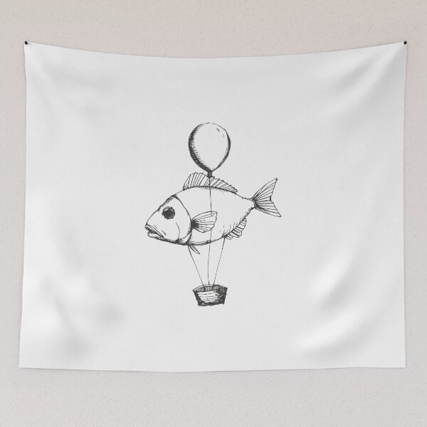 Item preview, Floating Fish Balloons – Surreal Minimal Line Art for Posters & Stickers designed and sold by dreampik.