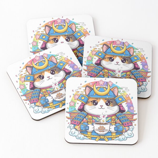 Item preview, Samurai Cat with Coffee designed and sold by PS.PinkDiamond.