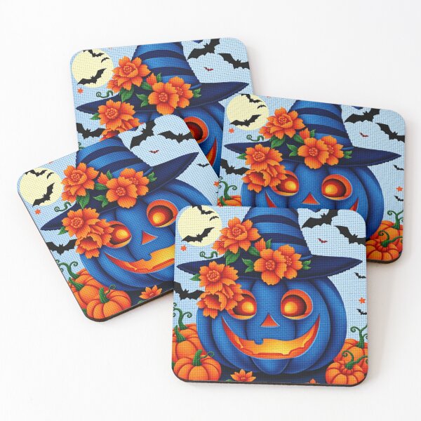 Item preview, Blue Pumpkin Witch Hat Cross-Stitch Art – Halloween Embroidery Design designed and sold by MiraLumeStudio.