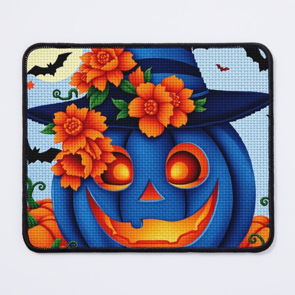 Item preview, Blue Pumpkin Witch Hat Cross-Stitch Art – Halloween Embroidery Design designed and sold by MiraLumeStudio.