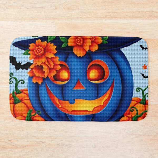 Item preview, Blue Pumpkin Witch Hat Cross-Stitch Art – Halloween Embroidery Design designed and sold by MiraLumeStudio.