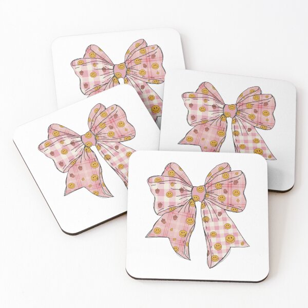 Item preview, Pink Plaid Bow with Smiling Faces  designed and sold by ChuckleSpace.