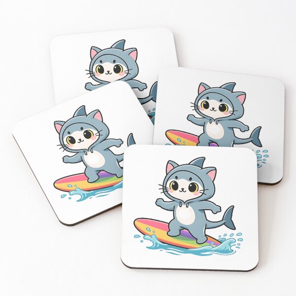 Item preview, Shark cat on rainbow surfboard designed and sold by paradisrose.