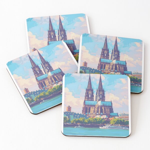 Item preview, Cologne Germany Cathedral Rhein River Vintage Poster designed and sold by LaFabricaArt.