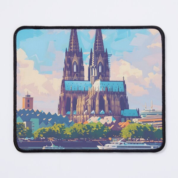 Item preview, Cologne Germany Cathedral Rhein River Vintage Poster designed and sold by LaFabricaArt.