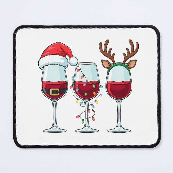 Artikelvorschau, Weihnachtsweinglas-Trio | Cartoon-Illustration mit Weihnachtsmann, Rentier und Weihnachtsbeleuchtung im festlichen Vektorstil entworfen und verkauft von PixelVibe782.