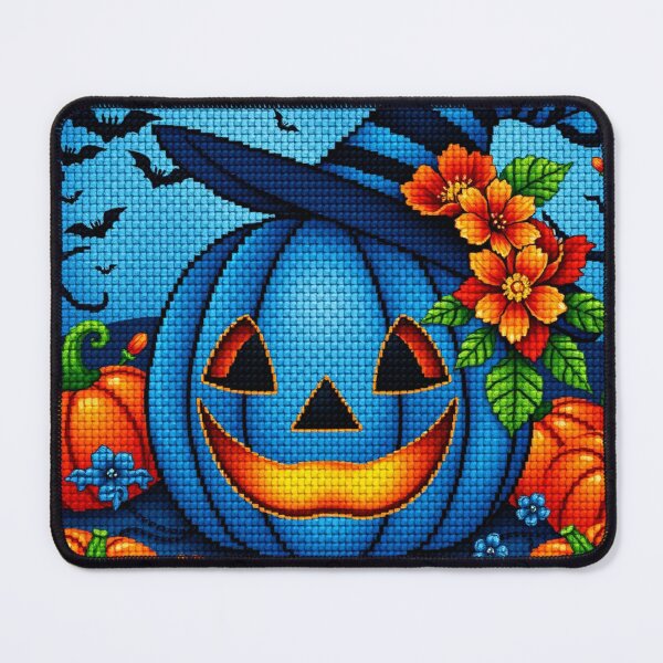Item preview, Jack-o’-Lantern Cross Stitch with Flowers and Bats – Cozy Halloween Decor designed and sold by MiraLumeStudio.