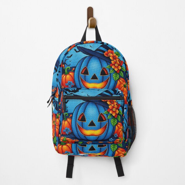 Item preview, Jack-o’-Lantern Cross Stitch with Flowers and Bats – Cozy Halloween Decor designed and sold by MiraLumeStudio.