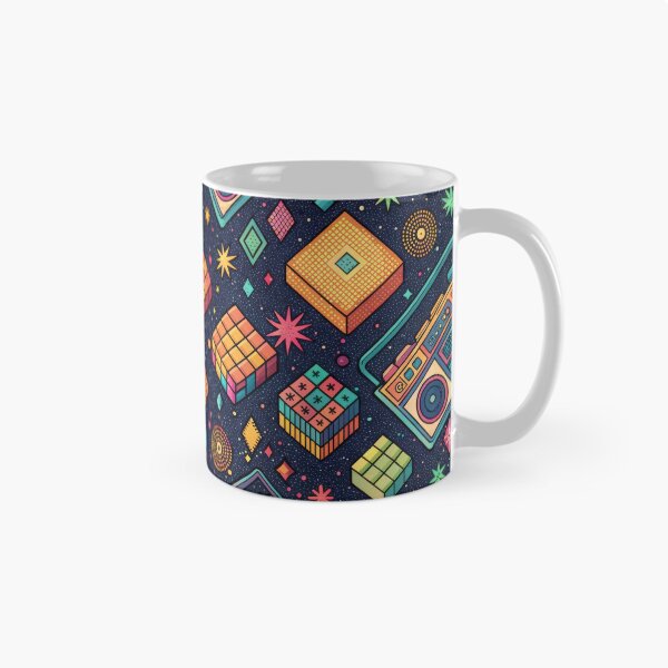Item preview, Retro 80s Geometric Pattern – Neon Boombox and Rubik Cubes Design designed and sold by NoctaHike.