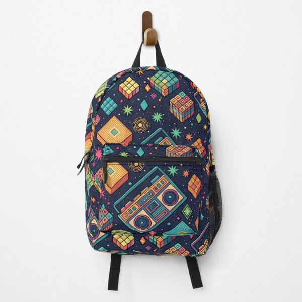 Item preview, Retro 80s Geometric Pattern – Neon Boombox and Rubik Cubes Design designed and sold by NoctaHike.
