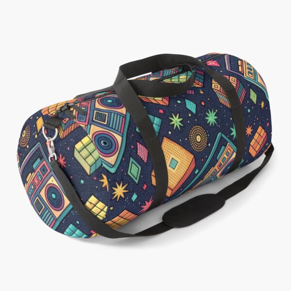 Item preview, Retro 80s Geometric Pattern – Neon Boombox and Rubik Cubes Design designed and sold by NoctaHike.