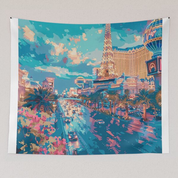 Item preview, Las Vegas Strip Neon Lights Vintage Travel Poster designed and sold by LaFabricaArt.
