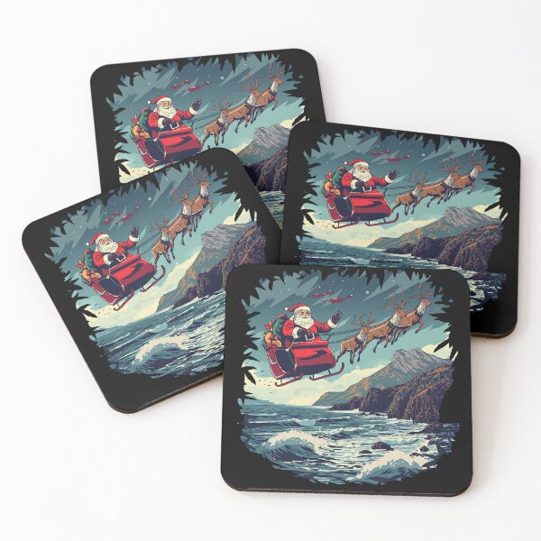 Item preview, Santa Sleigh and Reindeer Flying Over Scotland Christmas Scottish Highlands Coastal Landscape Gift designed and sold by Loom on the Loch.