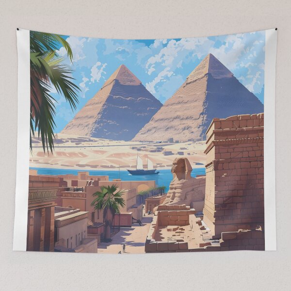 Item preview, Cairo Egypt Pyramids Sphinx Ancient Travel Poster designed and sold by LaFabricaArt.