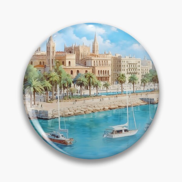 Item preview, Palma Spain Cathedral Harbor Vintage Travel Poster designed and sold by LaFabricaArt.