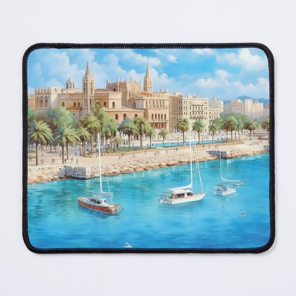 Item preview, Palma Spain Cathedral Harbor Vintage Travel Poster designed and sold by LaFabricaArt.