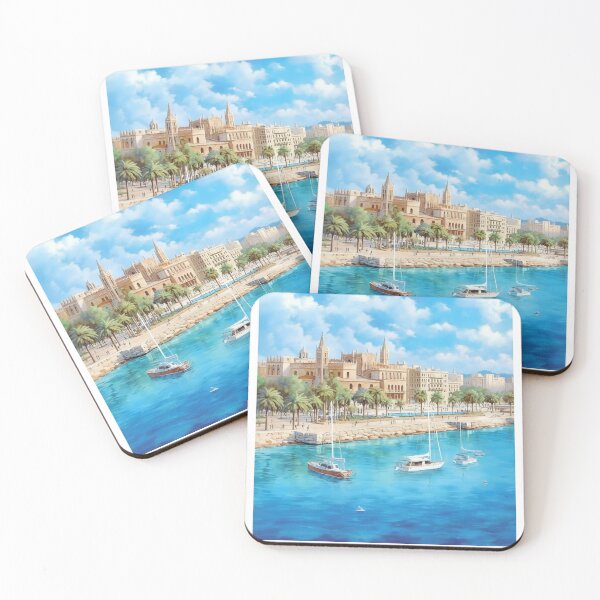 Item preview, Palma Spain Cathedral Harbor Vintage Travel Poster designed and sold by LaFabricaArt.