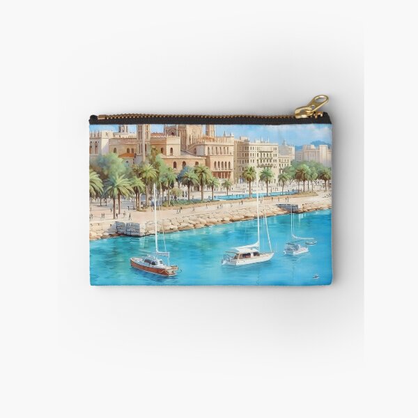 Item preview, Palma Spain Cathedral Harbor Vintage Travel Poster designed and sold by LaFabricaArt.