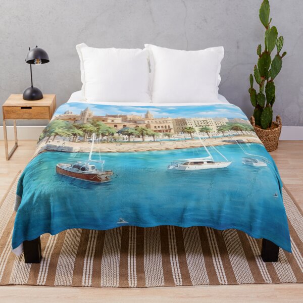 Item preview, Palma Spain Cathedral Harbor Vintage Travel Poster designed and sold by LaFabricaArt.