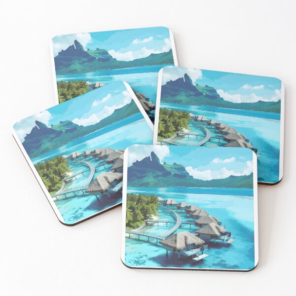 Item preview, Bora Bora French Polynesia Overwater Bungalows Poster designed and sold by LaFabricaArt.