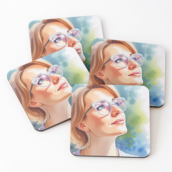 Item preview, Vibrant Portrait Of A Woman Looking Up With Glasses In A Colorful Watercolor Style designed and sold by LinaDesign Store.