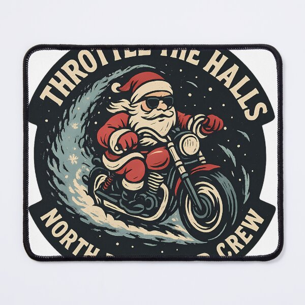 Item preview, Throttle the Halls – North Pole Road Crew | Retro Biker Santa Badge designed and sold by Ajdaprint.
