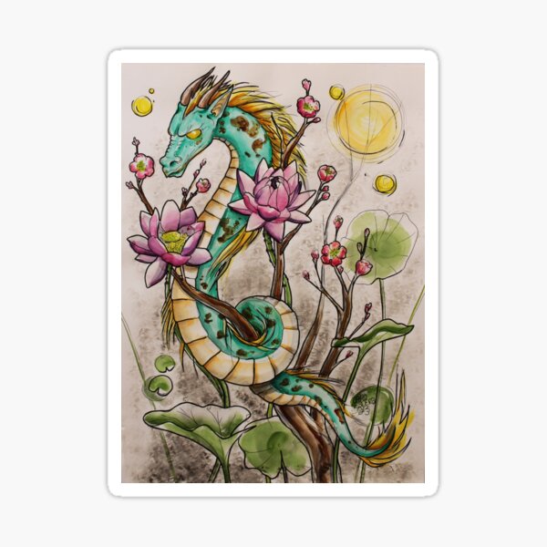 Dragon aux Lotus Sticker