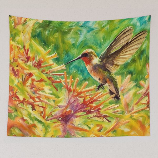 Item preview, Hummingbird with Orange Flowers designed and sold by tomorrowsart.