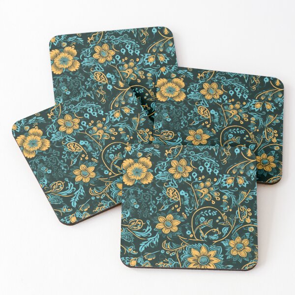 Item preview, Teal and Gold Botanical Pattern – Elegant Floral Art designed and sold by CraftedHome.