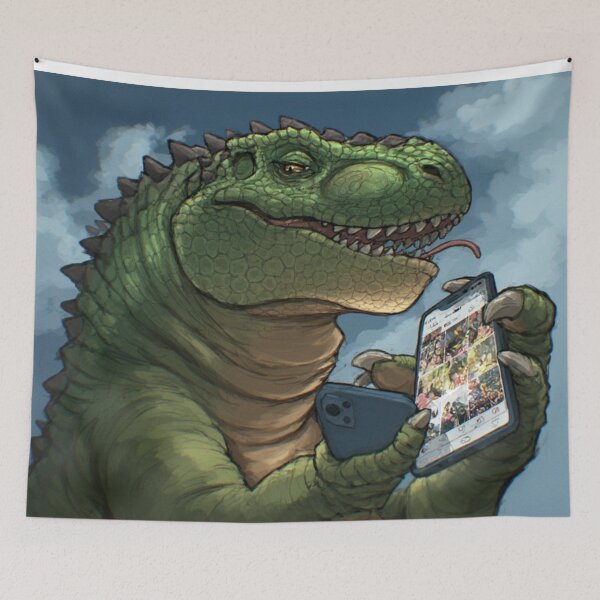Item preview, Dinosaur Scrolling on Smartphone Under Sunny Skies designed and sold by YAM716.
