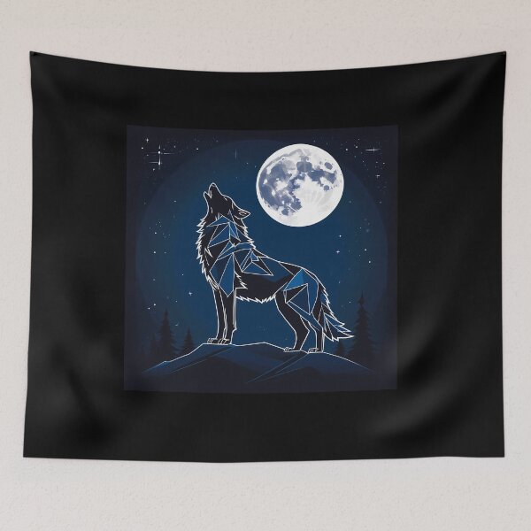 Item preview, Wolf Spirit - Geometric Silhouette on the Moonlit Night designed and sold by VIRALOOP.