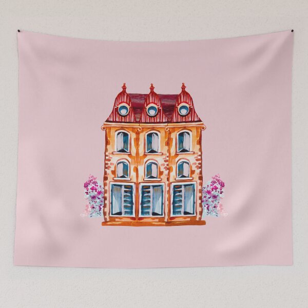Item preview, Renaissance style Doll House with red roof in quirky vintage style watercolor designed and sold by IngaDesign.