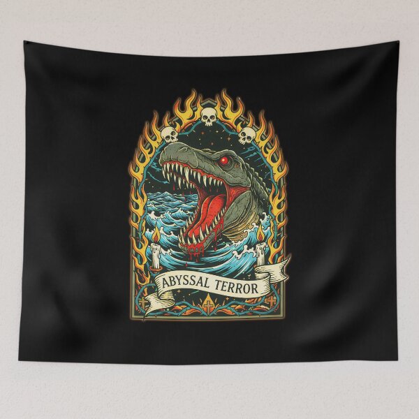Item preview, Abyssal Terror - Vintage Horror Mosasaurus Dinosaur designed and sold by CoffinsArt.