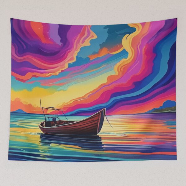 Item preview, COLORFUL SUNSET BOAT AT SEA designed and sold by The Pink Rebel.