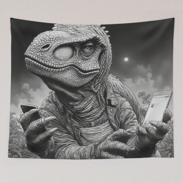 Item preview, T-Rex Multitasking on Two Phones at Midnight designed and sold by YAM716.