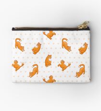 funny ginger cat in various poses, background with hearts Studio Pouch