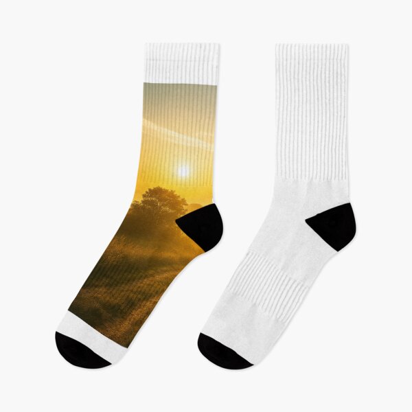 Item preview, sunrise, morning light, golden hour, misty landscape, nature, countryside, peaceful, warm tones, rural path designed and sold by Leonornature.