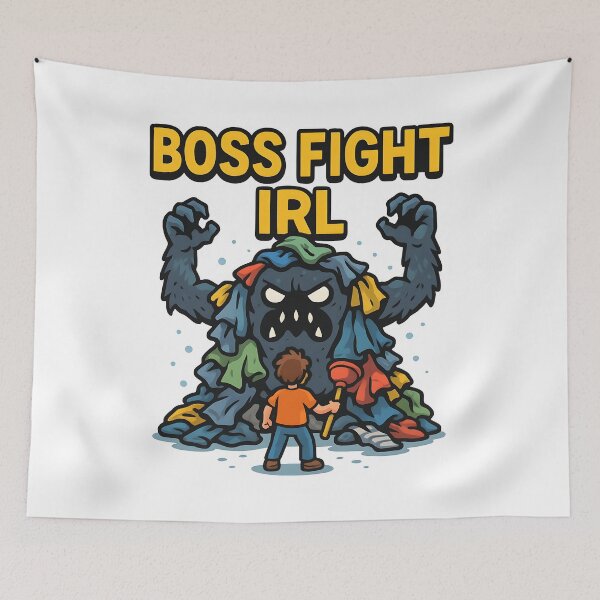 Item preview, Funny Boss Fight IRL Laundry Monster Cartoon Design. designed and sold by The-T-In-Retro.