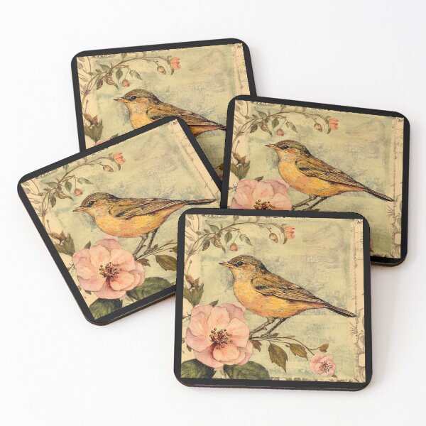 Item preview, Delicate Yellow Bird on Branch with Pink Flowers designed and sold by CraftedHome.