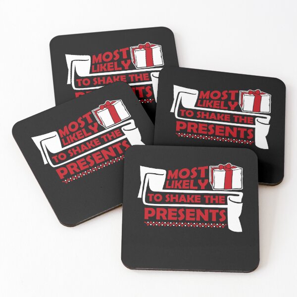 Item preview, Most Likely to Shake the Presents Curiosity Christmas Humor designed and sold by shirt-o-mat.