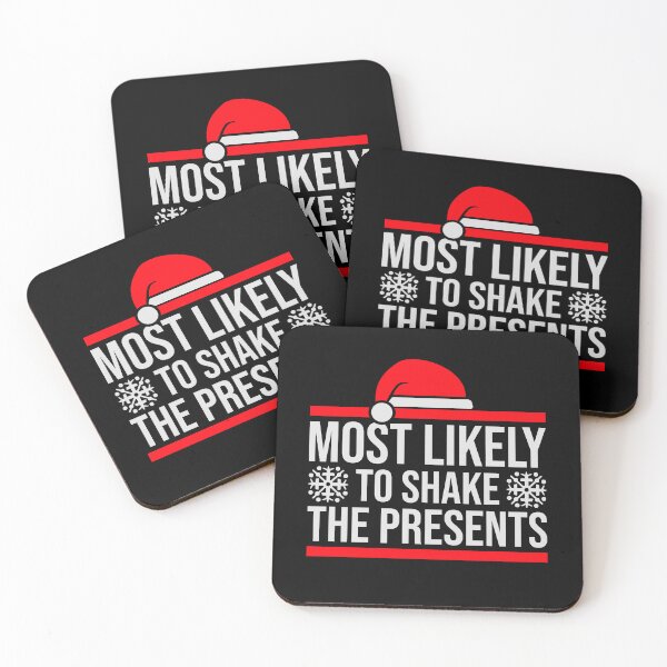 Item preview, Most Likely to Shake the Presents Curiosity Christmas Humor designed and sold by shirt-o-mat.