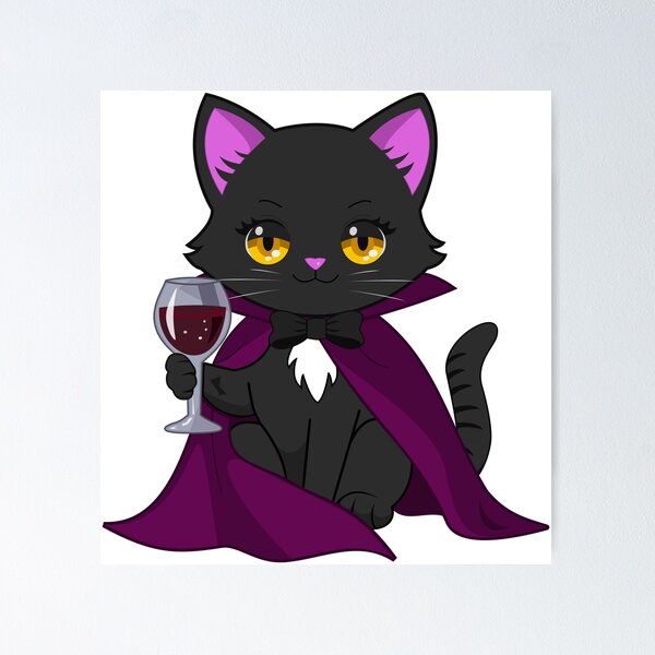 Item preview, Cute Halloween Vampire Cat Holding a Glass of Wine designed and sold by Moon-Designn.