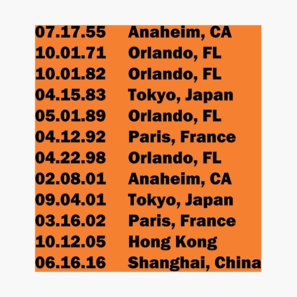 Item preview, Parks Debut Tour – Theme Park Opening Dates Concert Tee designed and sold by duchessjessica.