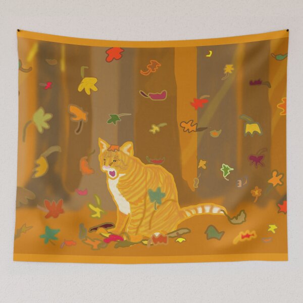 Item preview, Orange Tabby Surprised by the Falling Leaves designed and sold by DabblersOfNonsense.