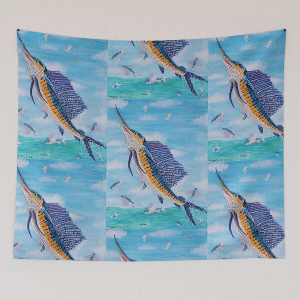Item preview, Sailfish with flying fish painting designed and sold by WolfRaven Creations.