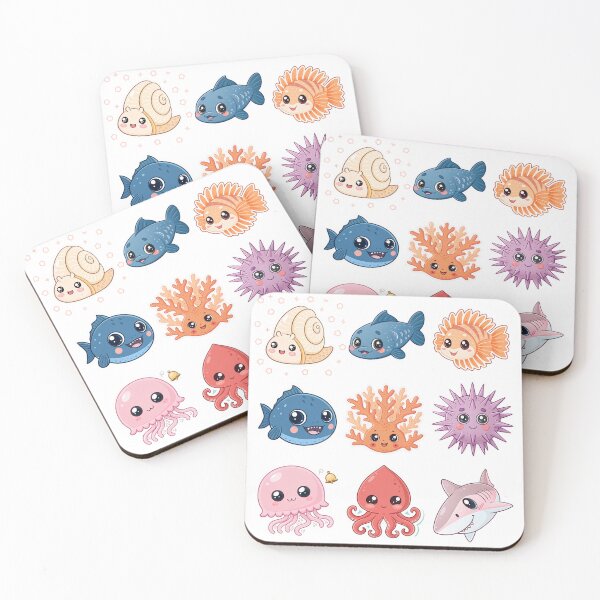 Item preview, Smiling Sea Creatures and Coral Kawaii Ocean Set designed and sold by DariaOltes.